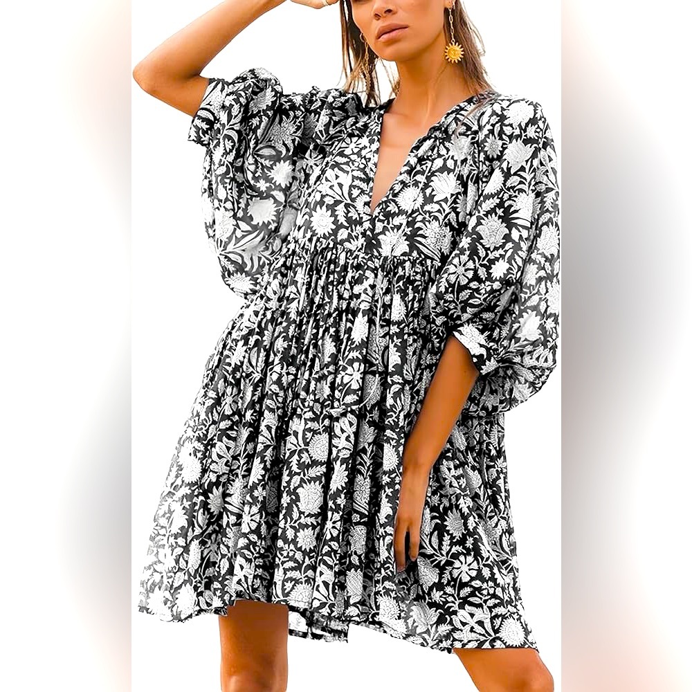 Bohemian Balloon Sleeves Floral Mini Dress NWOT